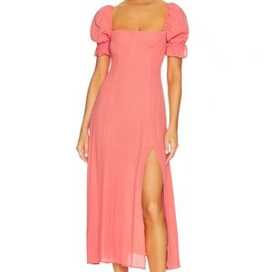WeWorewhat Puff Sleeve Midi Dress in Coral